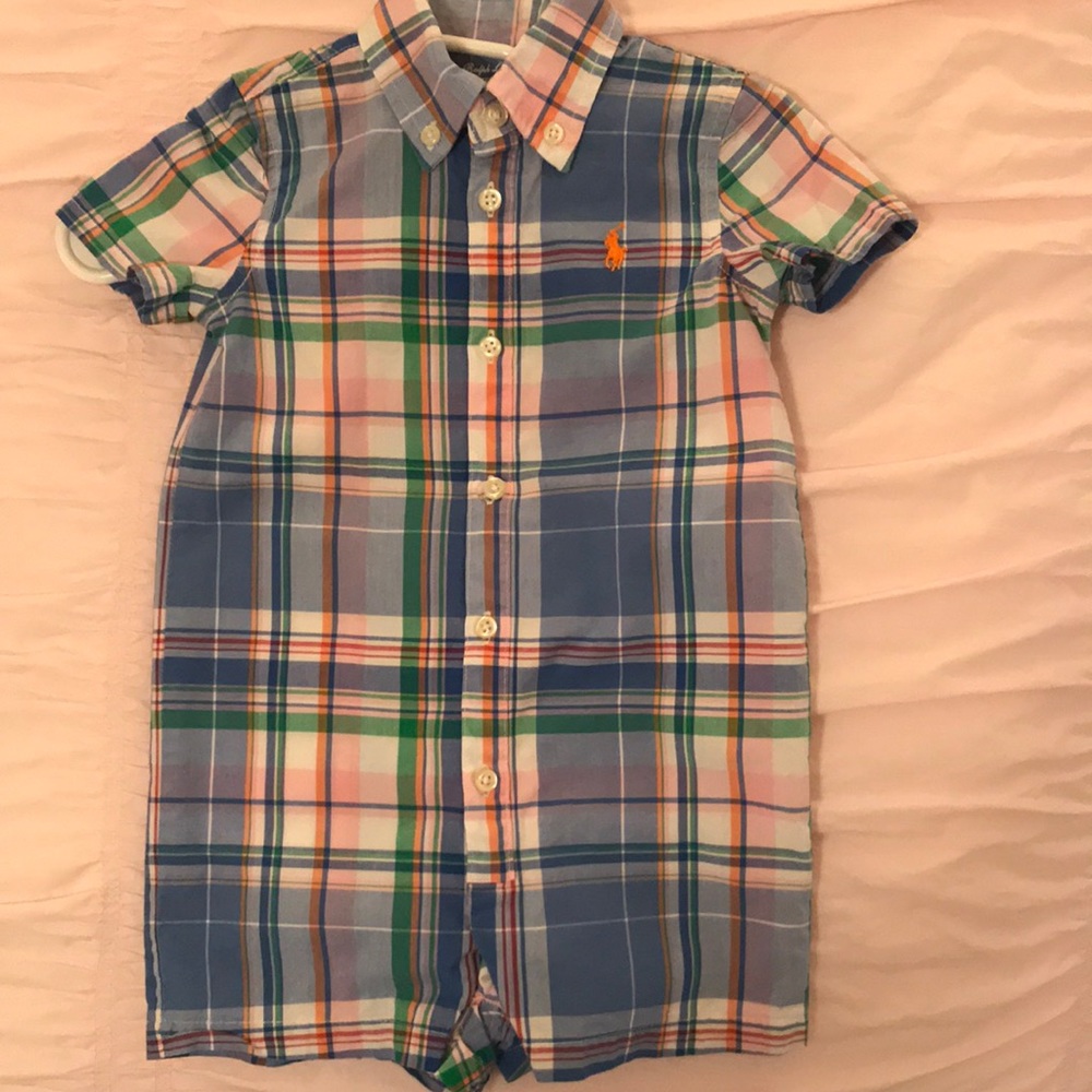 Ralph Lauren Boys dress shirt onesie plaid cotton excellent condition Preowned